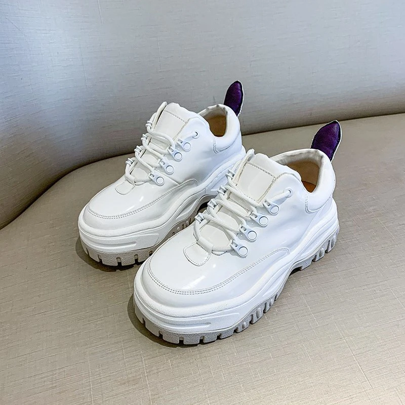 

2020 Autumn Woman Platform Sneakers Brand Fashion Chunky Leather Sport Ladies Shoes Round Toe Designers Wedge Casual Shoes Women