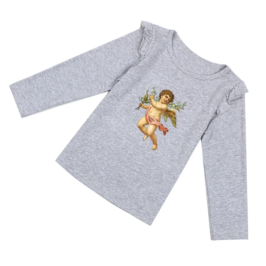 

2021 NEW Boy Girls Angel Cartoon Pattern Long Sleeve T-shirt 100% Cotton Child Clothes Children's Bottoming Clothing 4 Colors