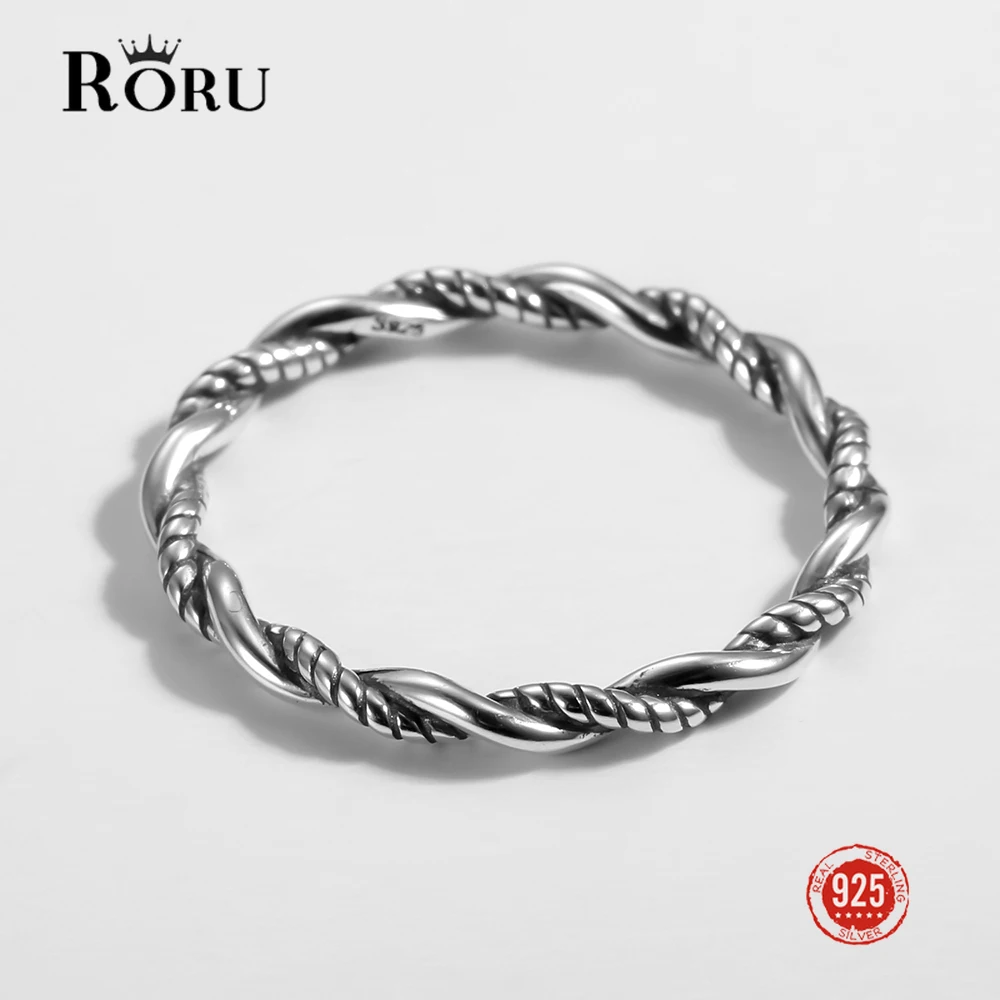 

925 Sterling Silver Oxidized Rings Double Twisted Rope Ring Fine Jewelry Gift for Women Fashion Personality Rings