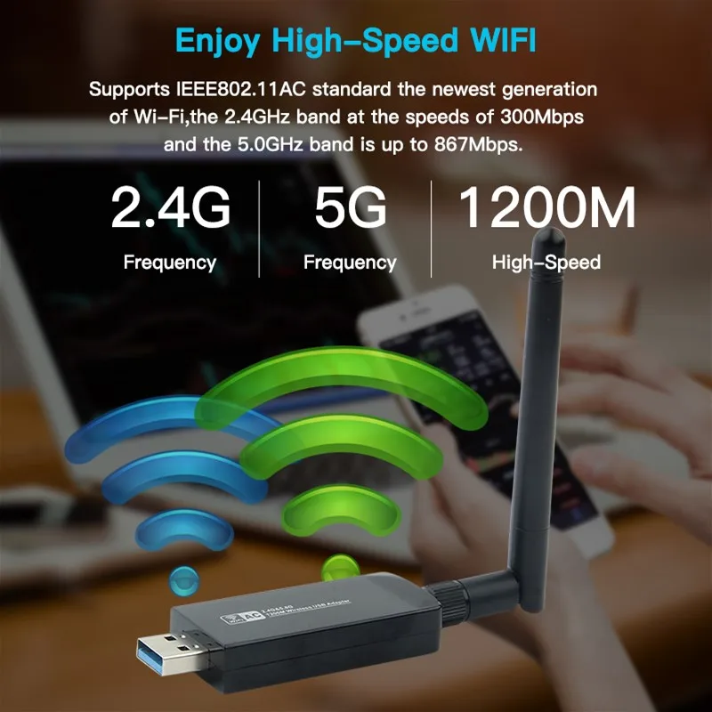 Беспроводной AC1200 RTL8812AU двухдиапазонный USB 3 0 Wi-Fi карта Wlan адаптер 802.11ac с антенной