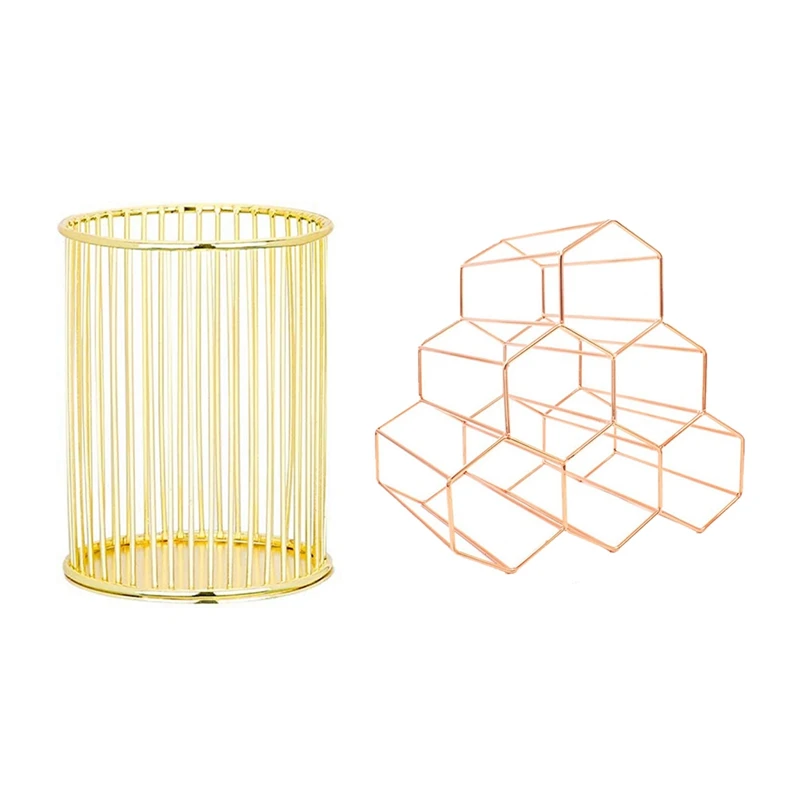 

Золотистый металлический держатель для ручек с креативной геометрической металлической винной стойкой, простая домашняя стойка для виног...