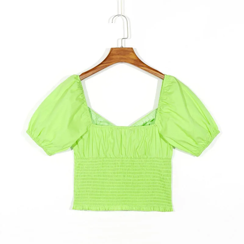 

Summer women's casual solid color short-sleeved slim shirt