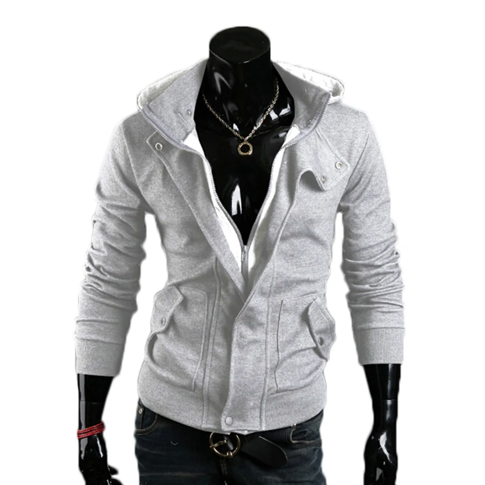 Мужской облегающий свитер Темно-Синий Плотный повседневный уличный плащ на