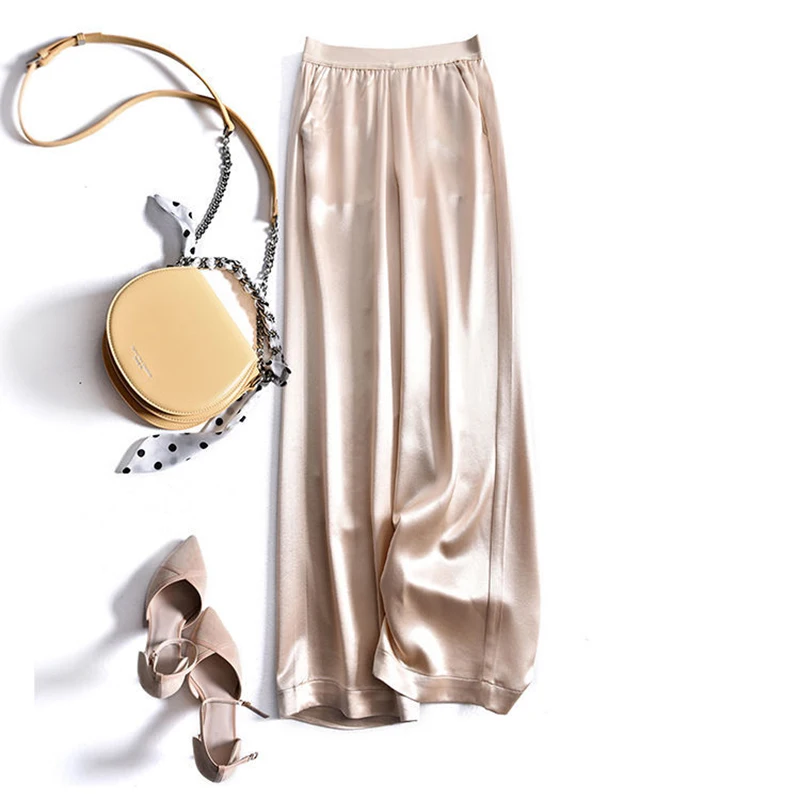 

Wide leg pants, high waist, acetate fiber silky draped straight-leg pants, women's spring and summer thin loose casual trousers