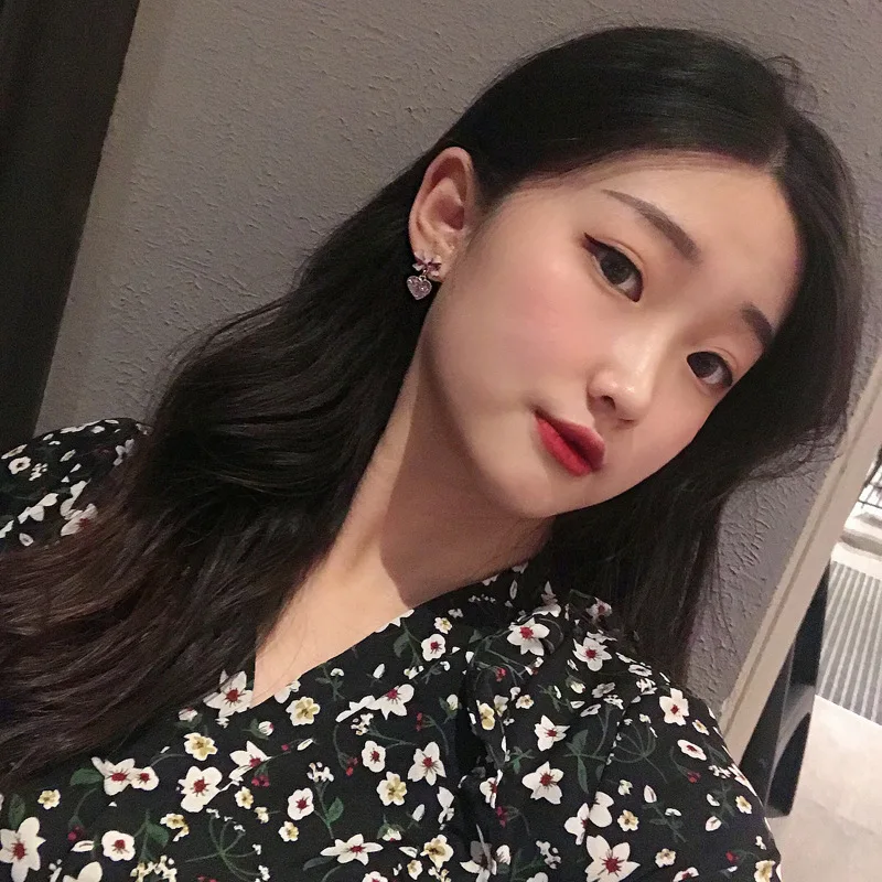 Женские милые серьги с бантом корейские и японские Серьги блестками розовыми