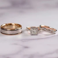 14k rose gold princess real diamond ring for women anillos mujer bizuteria gemstone femme diamond jewelry set rose gold rings