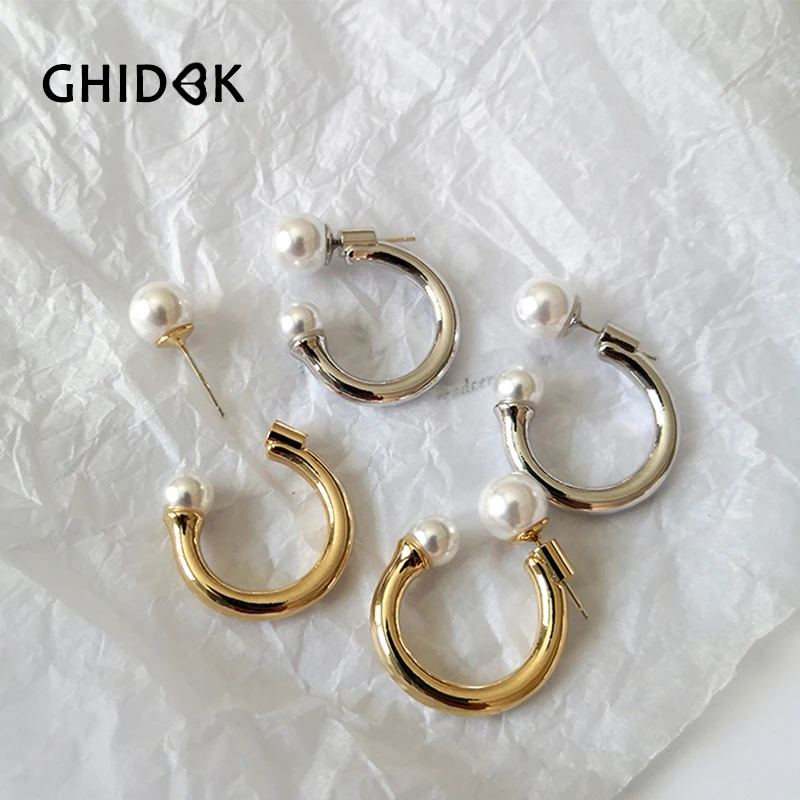 GHIDBK Ins Коренастый Заявление поддельные жемчужные серьги в виде колец элегантный