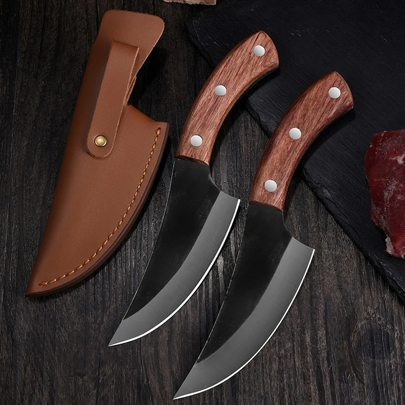 

5.5 inch Boning Camping Knife Handmade Full Tang Sliced Chef Kitchen Butcher Knife Gift Leather Sheath