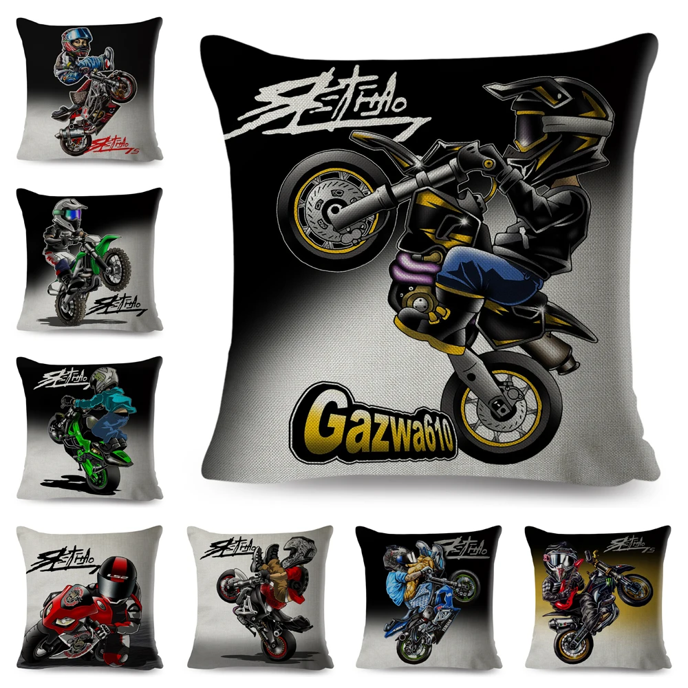 

Sport Motorcycle Cushion Cover for Sofa Home Car Decor Colorful Cartoon Extreme Mobile Bike Pillowcase 45x45cm Pillow Case