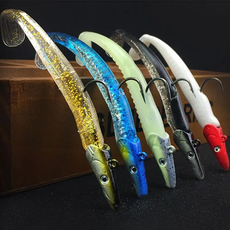 

5 Pcs Luminous Soft Fishing Lure Simulation Fish Bait with Hard Metal Jig Hook W8EE