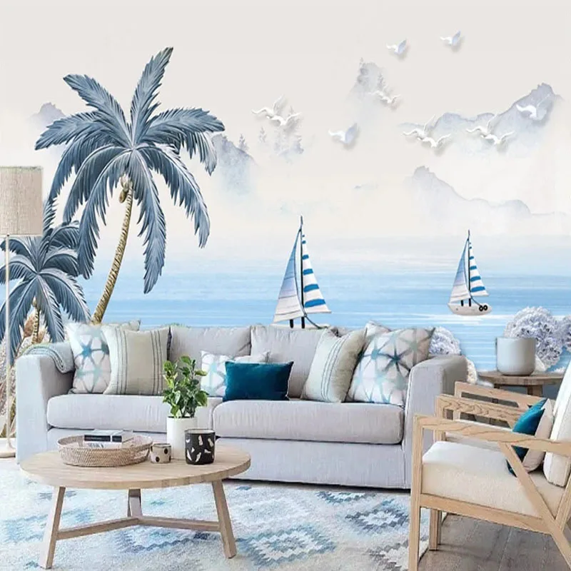 

Пользовательские 3D фото обои современная стерео кокосовое дерево пейзаж роспись в гостиной фон настенная живопись Домашний декор