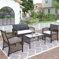4pcs outdoor patio furniture set 3 rattan chair sofa 1 coffee table for garden backyard porchpoolside grayus stock