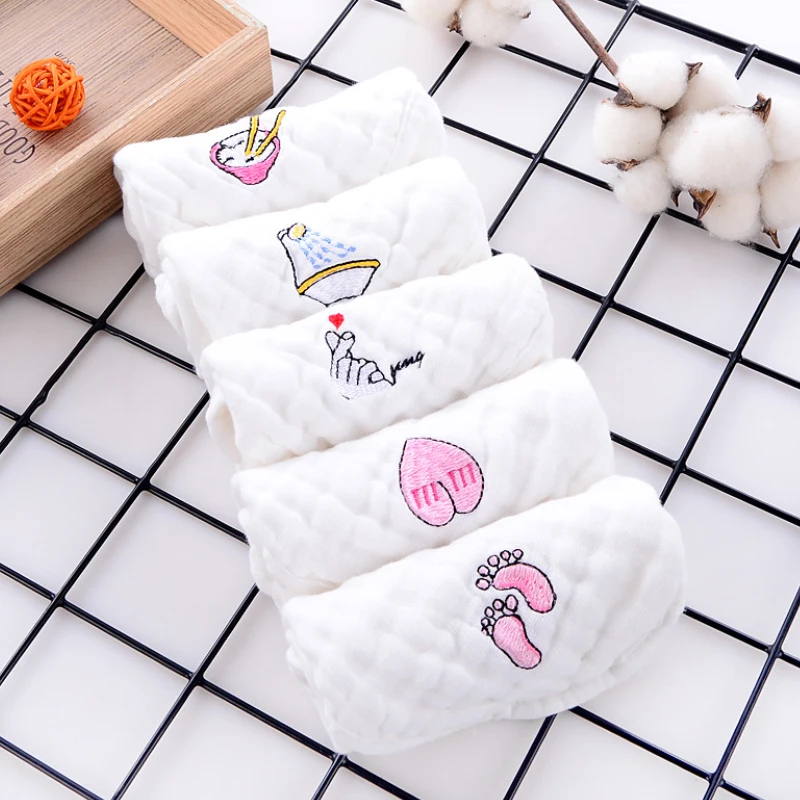 5pcs 5 шт./лот вышитые квадратный Полотенца 30x30 см хлопок мочалки салфетки для бани халаты Мути-функция платок/Уход за кожей лица салфетки/вытирания слюней младенцев Полотенца s - Цвет: 5pcs