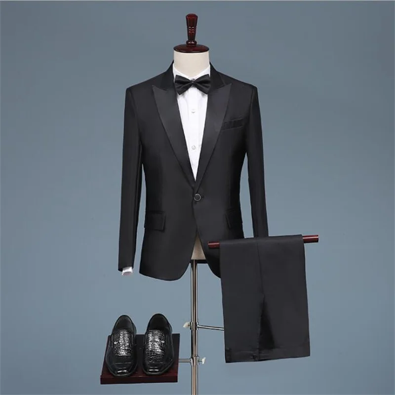 New blazers men's casual suit mariage fashion adult host stage chorus master of ceremonies show dress black костюм мужской