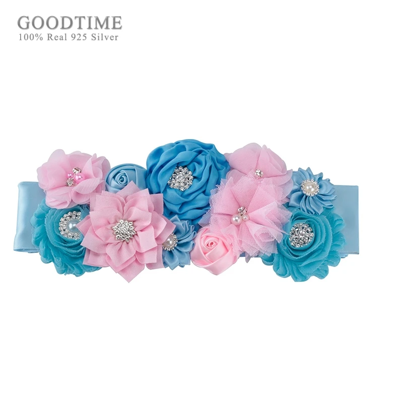 Fashion Bridal Belt Pearl Fabric Flower Wedding Accessories Blue Ribbon Women Party Dress Girdle Photography Props | Свадьбы и