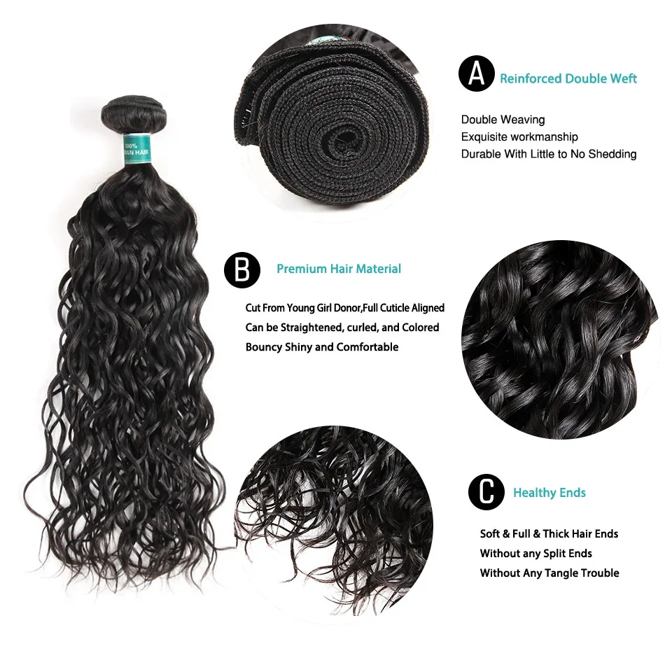 Али Грация волос волна воды перуанские волосы Связки с 13x4 кружевной фронтальный 4