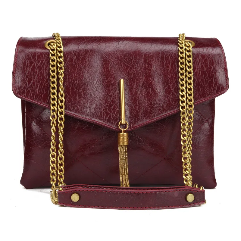 

Top Brand Designer Oil Leather Ladies Crossbody Shoulder Bag Diamond Chain Soft PU Leather High Quality Fashion Ladies Handbags