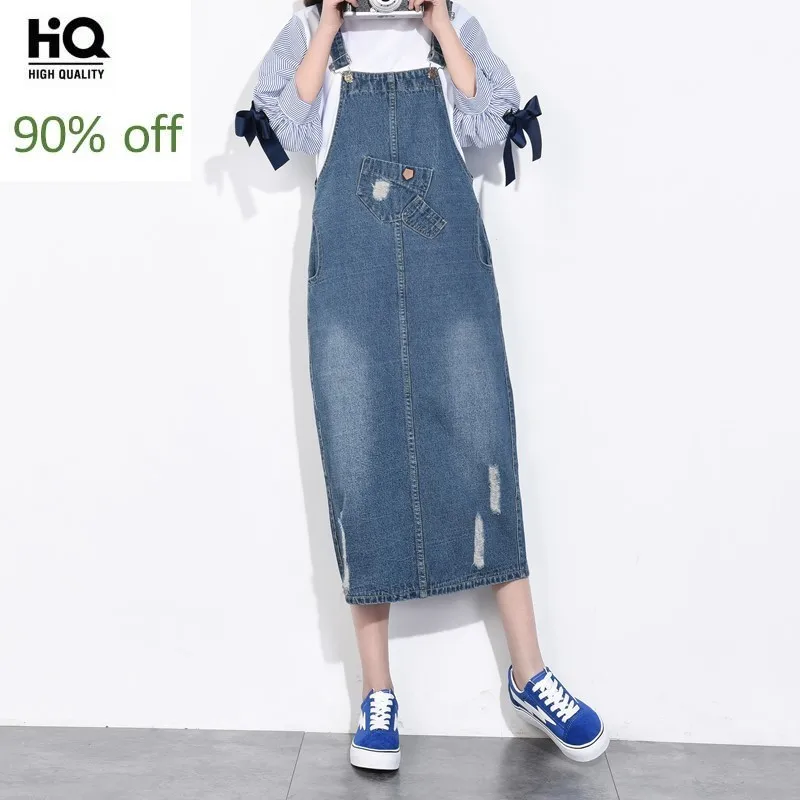 Джинсовое платье на бретелях 2020 Новое повседневное синее потертое комбинезон