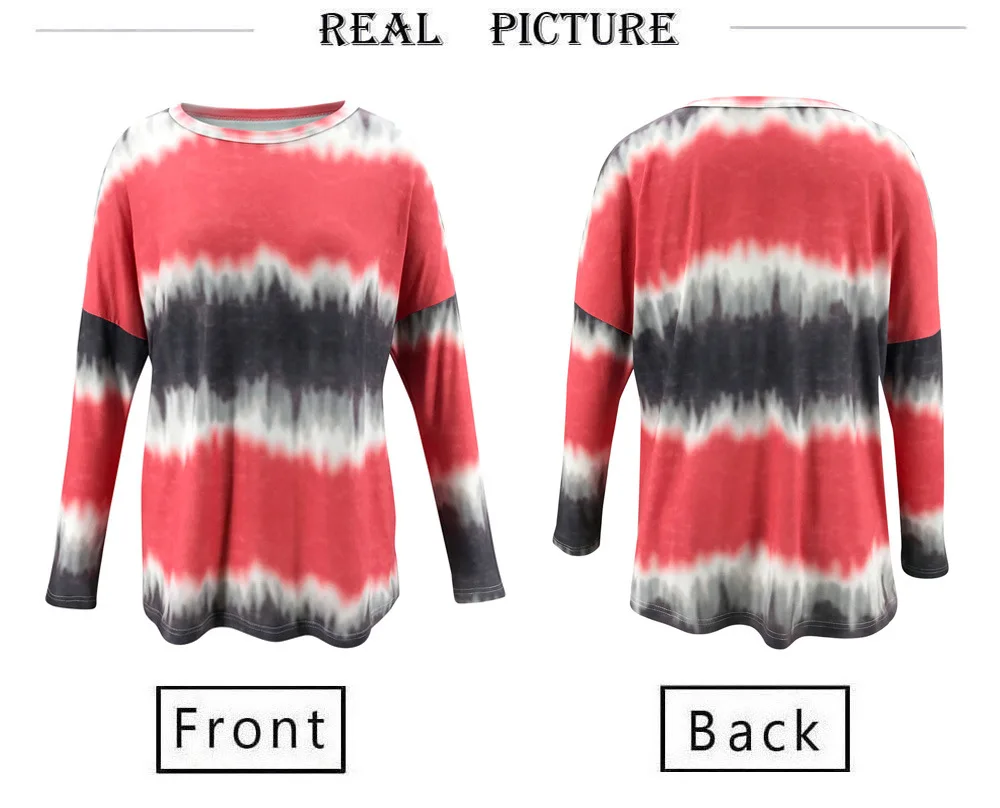 

Ladies Autumn Clothing Woman's Casual O-Neck Tie Dye Long Sleeve Women Blouse Sexy Women Tops Plus Size Loose Hoodie Street Top