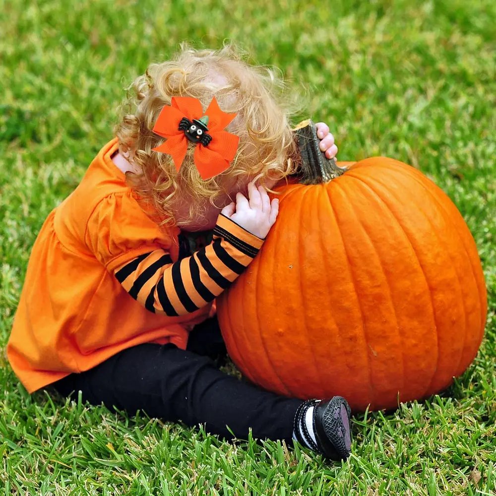 

Cheer Bows Halloween Hair Bows for Baby Girls Cartoon Ghost Pumpkin Children Ribbon Hair Clips Kids Halloween Hair Accessories