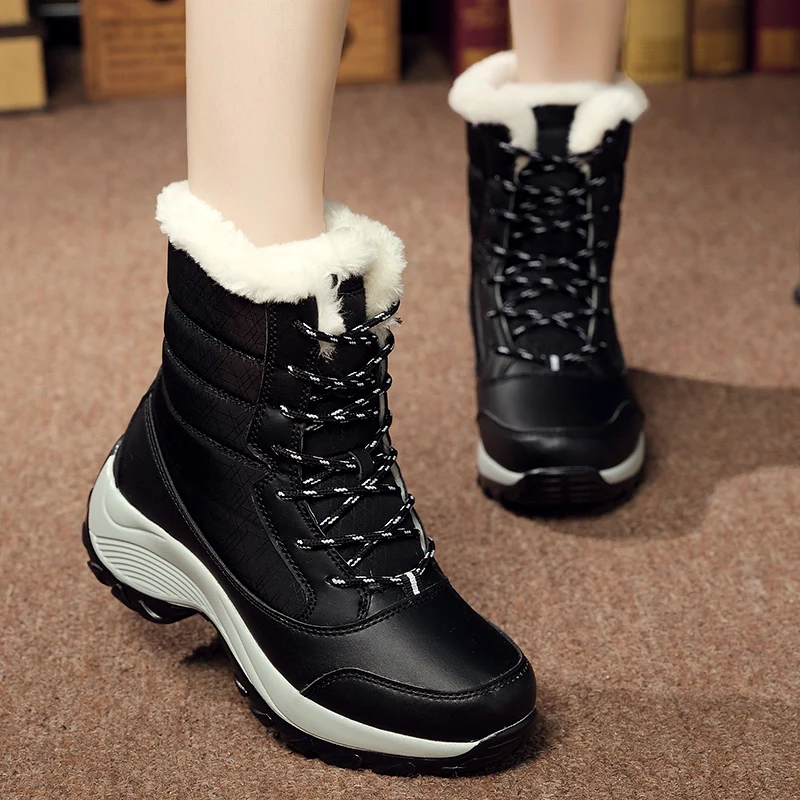Snow Boot Woman Fur Shoes Winter Platform Boots Women Outdoor Non-slip Warmest Lace Up Ankle Boots Fur Snowshoes Botines 43