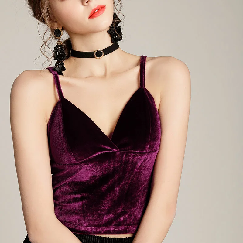 Укороченный топ бархатный женский с бретелькой через шею Женский Топ 2020 летний