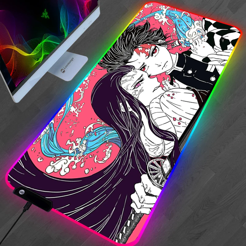 

Anime Demon Slayer:Kimetsu no Yaiba Mouse Pad Pink Gamer PC Completo Laptop Computer Keyboard Table Desk Mat LED Light Mousepad