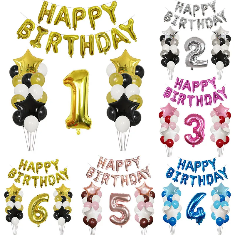 

42pcs Happy Birthday Set Foil Helium Balloons Baby Shower Birthday Party Decoration Air Globos Kids Inflatable Toys Supplies