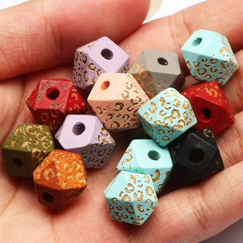 

10pcs/lot Dark Color Natural Geometry Wooden Beads Leopard Pattern Spacer Octagon Beads For Jewelry Making Bracelet Diy Supplies
