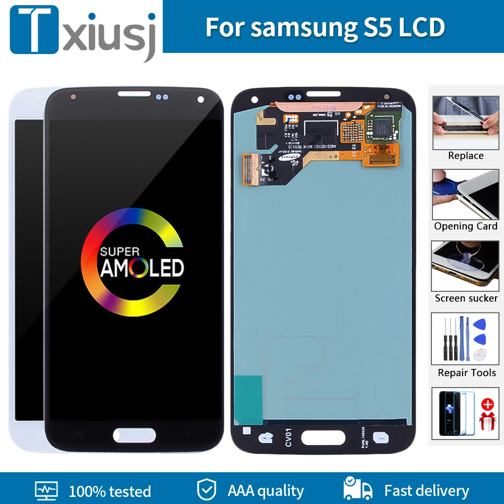 AMOLED для SAMSUNG Galaxy S5 i9600 G900F G900H G900M G9001 G900R дисплей с сенсорным экраном Мобильный
