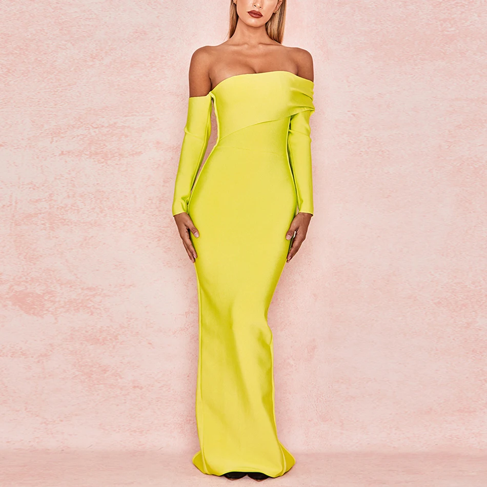 2019 зимние новые женские пикантные желтые длинные Бандажное платье с длинным