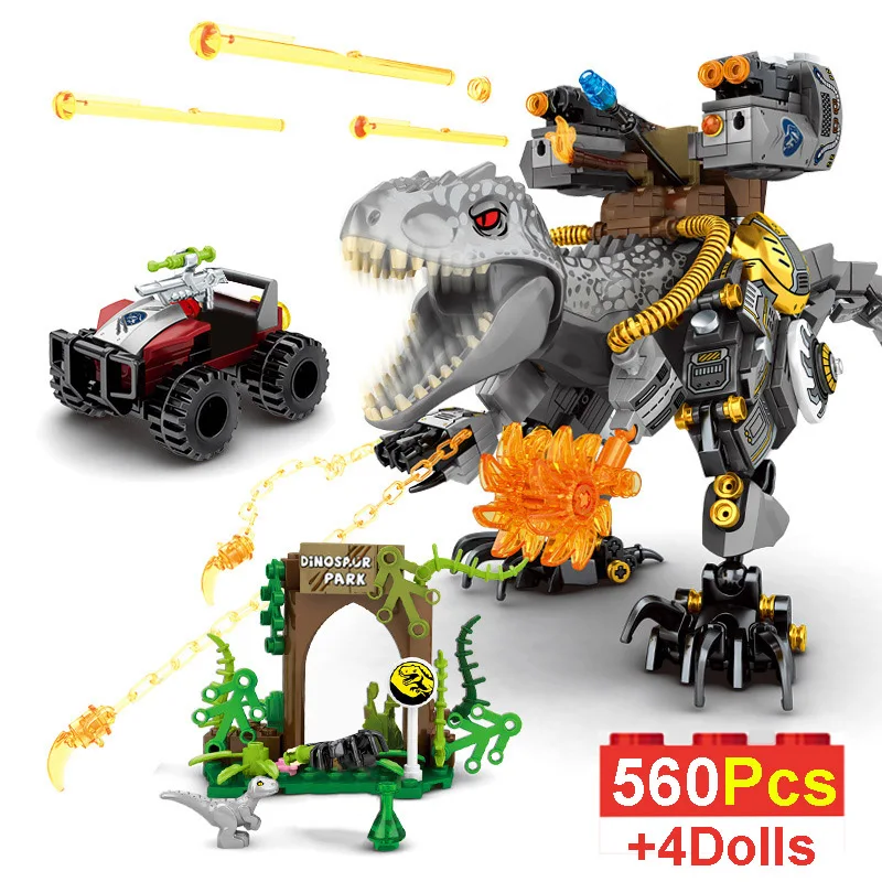 

Конструктор динозавр Юрского периода, механический тираннозавр, автомобиль Дино T-Rex с фигурками, игрушки для мальчиков, подарок для детей