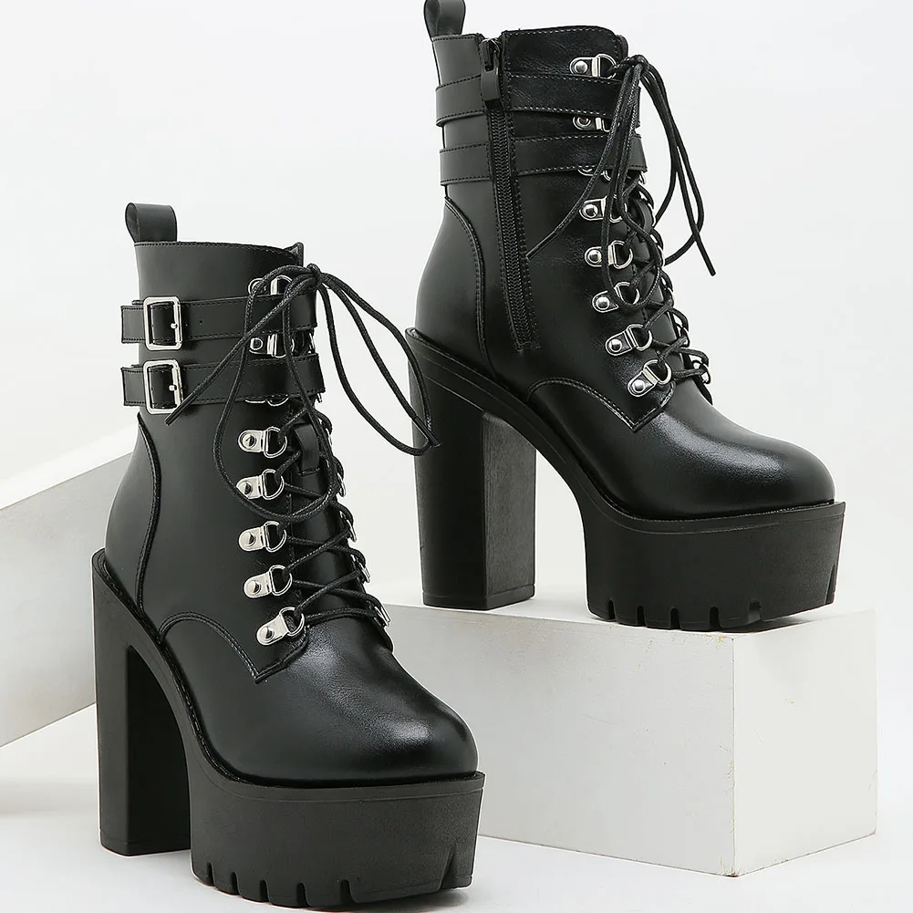 

Женские ботильоны на шнуровке, с пряжкой, на толстой подошве