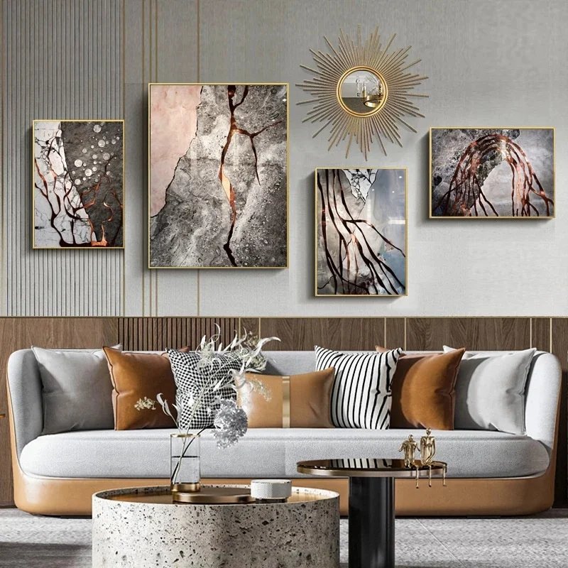 

Abstract Golden Stone Wall Posters Nordic Wall Art Canvas Painting Living Room Home Decorative Paintings Modern Art Canvas Print