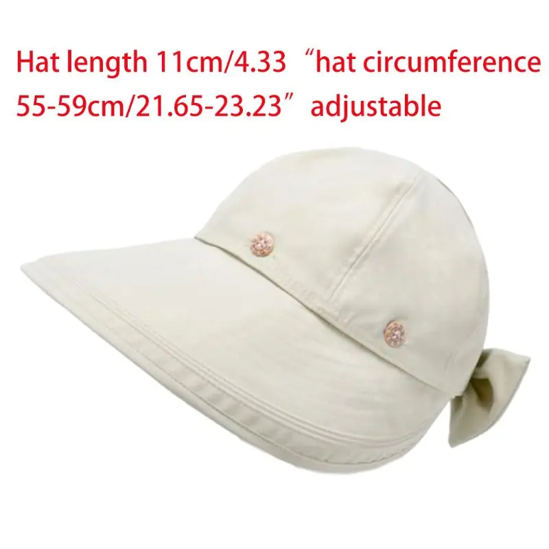 

Women Summer Solid Color Bowknot Sun Visor Hat Detachable Empty Top UV Protection Wide Brim Adjustable Packable Baseball Beach C