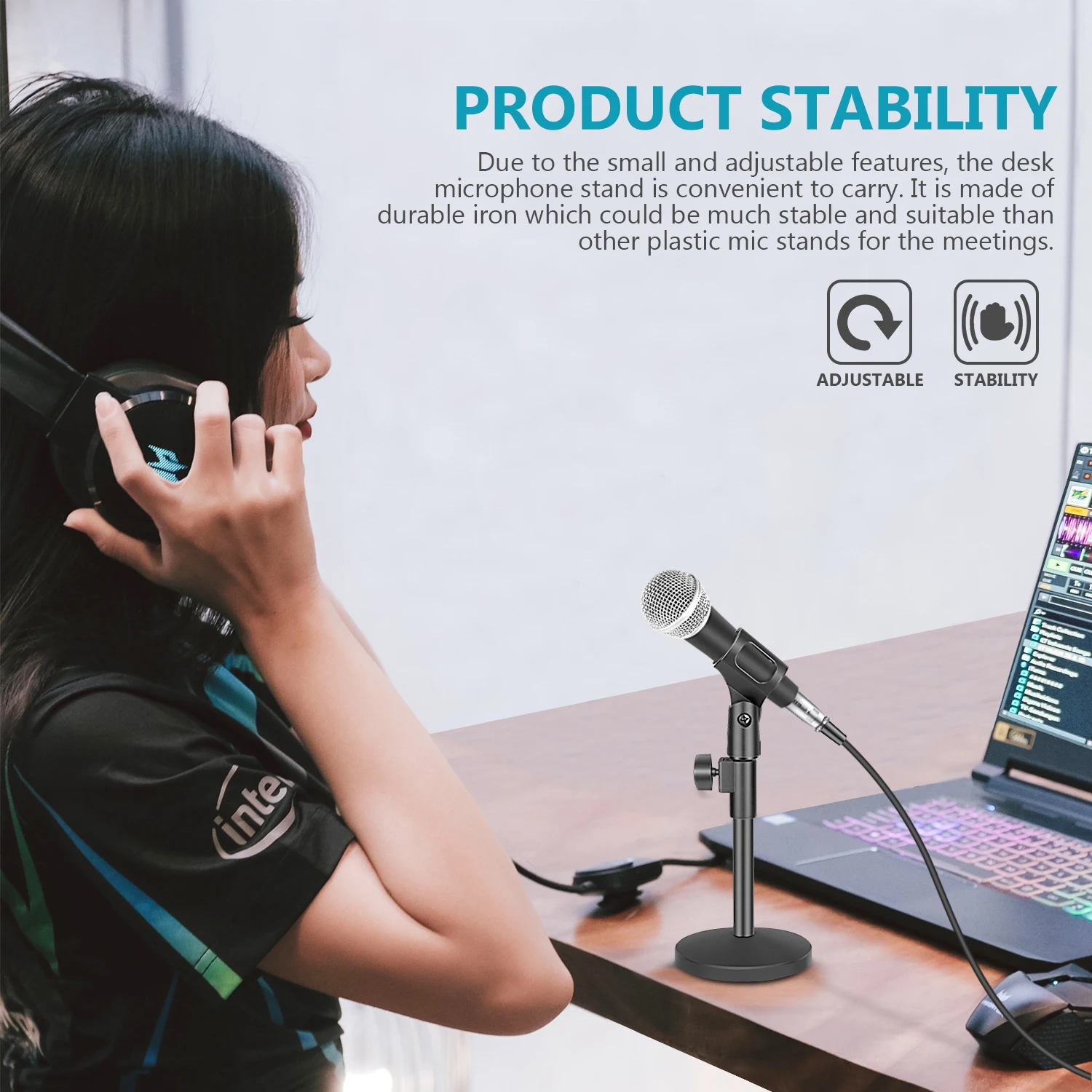 

Neewer 2-Pack Black Height Adjustable Iron Base Desktop Microphone Stands with Microphone Clip Holder