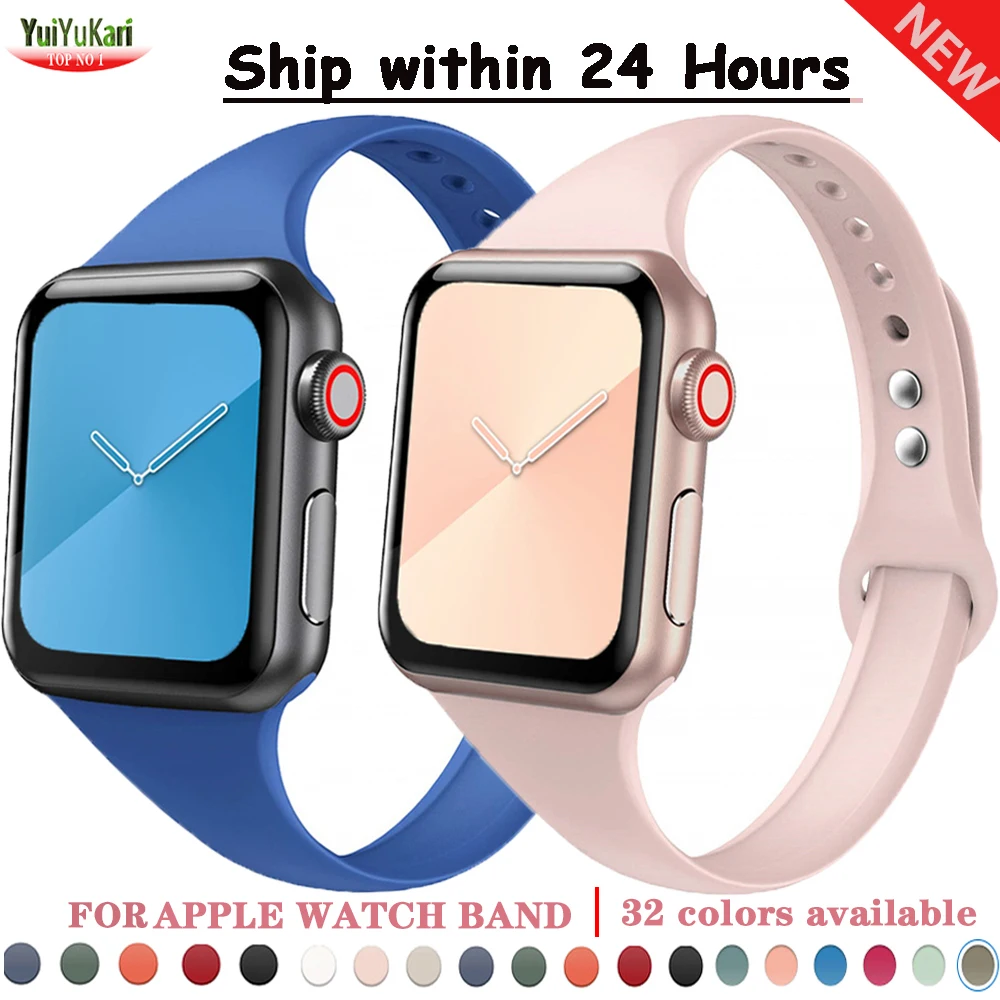 

Wrist strap For Apple watch band 44mm 40mm 38mm 42mm watchband Slim Silicon correa bracelet for apple watch series 7 6 5 4 3 SE