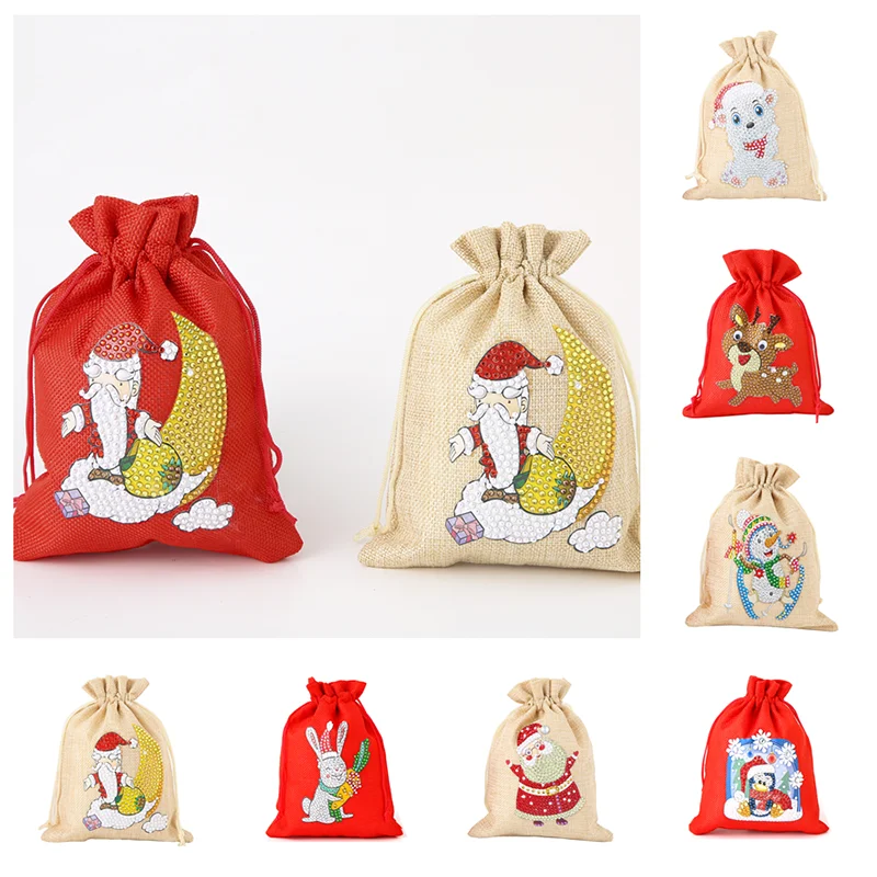 

Diamond Painting Christmas Gift Bag Cloth Drawstring Bag Creative Cartoon Picture Diamond Mosaic DIY Handmade Christmas Gifts