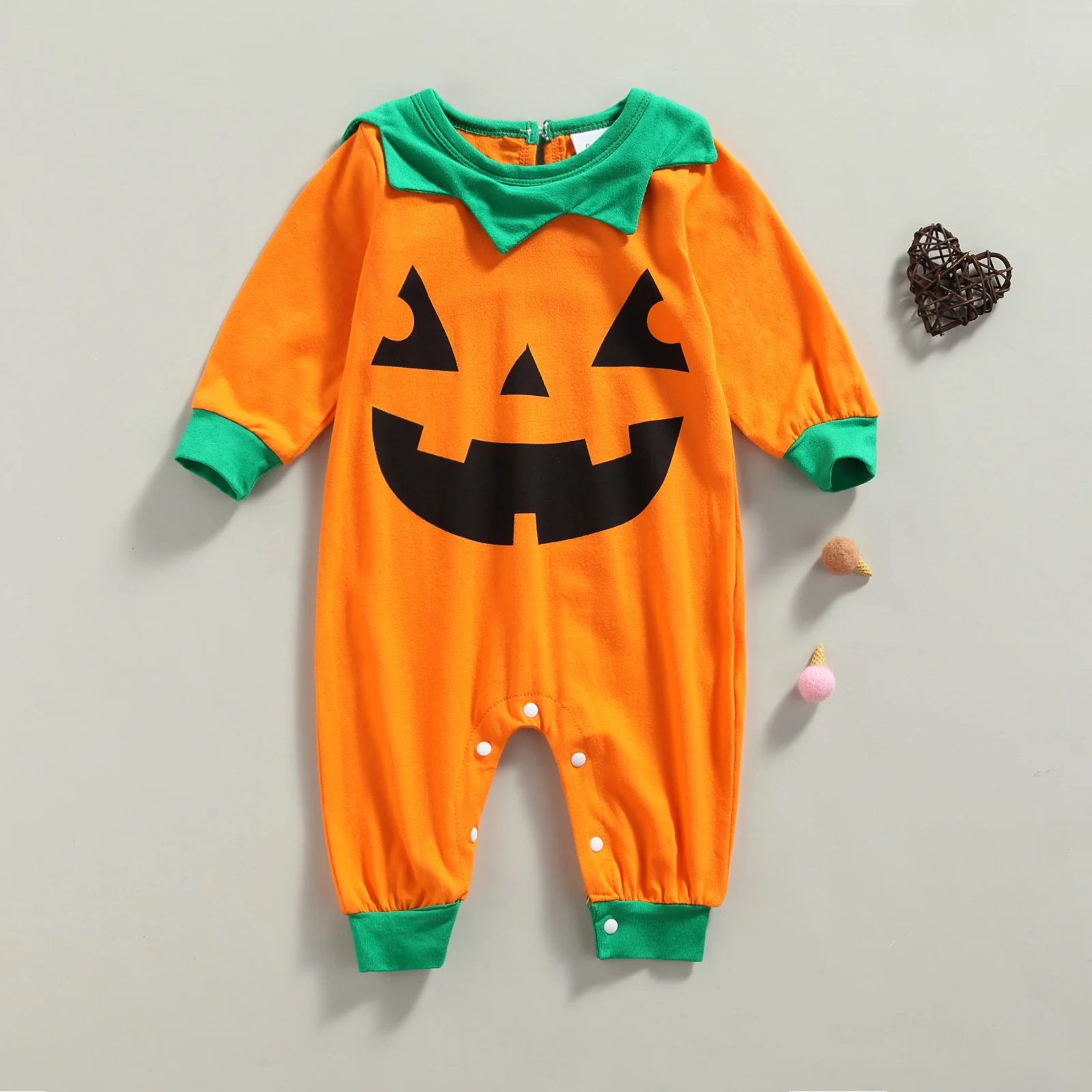 

Halloween Baby Girls Boys Romper Toddlers Spring Autumn Pumpkin Smiling Face Printing Long Sleeve Round Collar Jumpsuit 0-18M