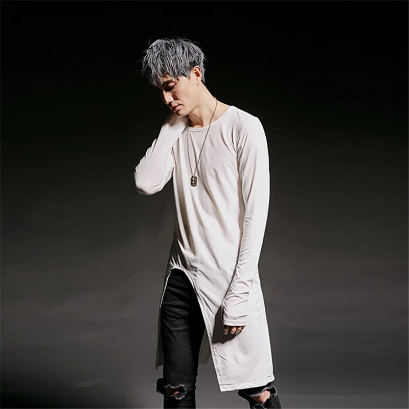 Мужские необычного дизайна длинная футболка для ночного клуба в стиле панк хип