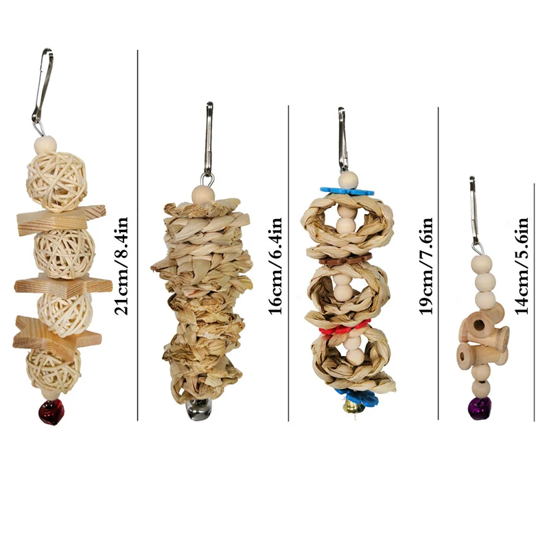 

Wood Material Pet Bird Toy Parrot Playing Toy Bird Non-toxic Chew Toy Swing Hanging Toy For Cage Decoration 7 PCS