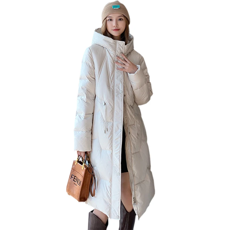 

Women Parkas New Solid Stand Collar Hooded Jackets Women Coats 2021 Winter Jackets Long Down Padded Jackets Drawstring Female
