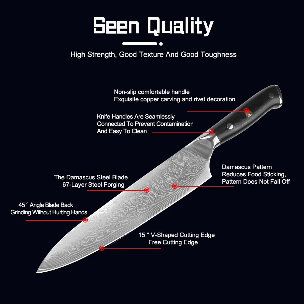 Нож шеф-повара из дамасской стали кухонные инструменты 8 дюймов с рукояткой G10