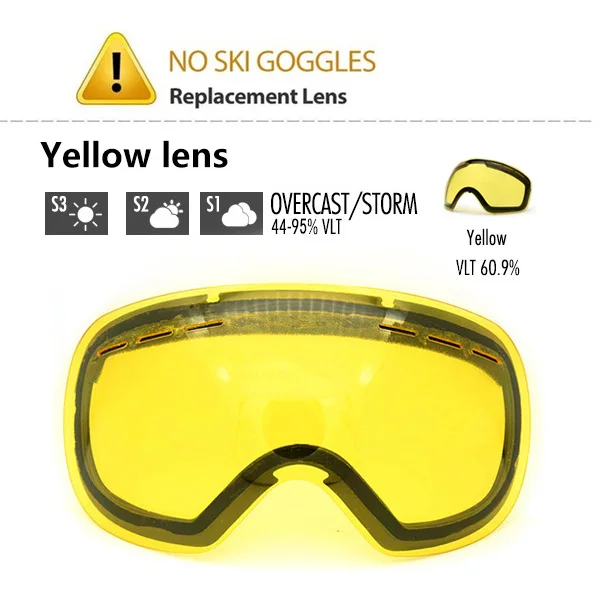 Only yellow lens Женские лыжные очки, противотуманные, UV400, двухслойные, лыжная маска, чехол для мужчин, сноуборд, очки, сноубординг, снегоход, зимние лыжные очки - Цвет: Only yellow lens