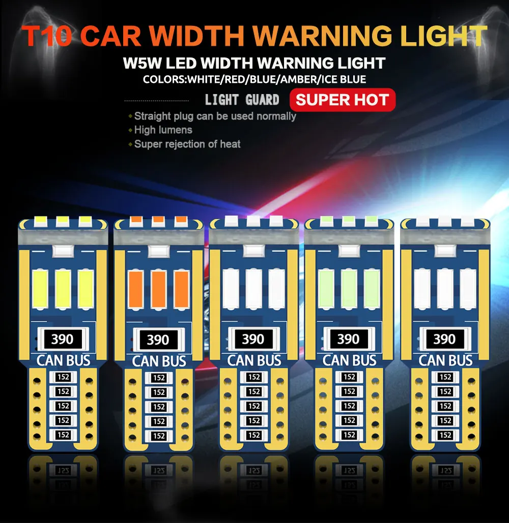 100x T10 Led Canbus W5W Светодиодная лампа для салона автомобиля светильник 9led 4014smd 194 168 без