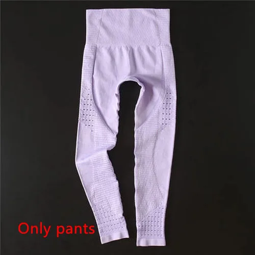 Violet pants 2 шт., бесшовный комплект для йоги, бюстгальтер на бретельках, леггинсы с высокой талией, женская одежда для тренажерного зала, фитнеса, тренировок, комплект леггинсов для йоги, спортивная одежда для бега - Цвет: Violet pants