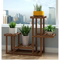 pine wood plant stand indoor outdoor multiple flower pot holder shelf rack higher and lower display shelving unit in garden