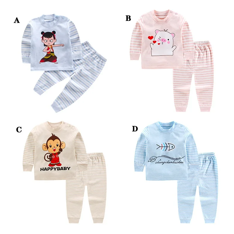 

Autumn Baby Kids Girls Boys Set Long Sleeve Cartoon Print Blouse+Pants Pajamas Sleepwear Set