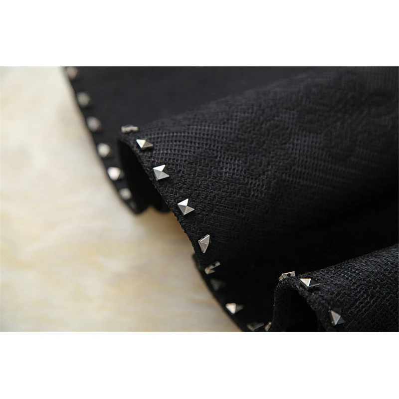 

2020 New Fashion Autumn Dress Women Designers Lantern Sleeve V Neck Rivet Ruffle Front Zipper Black Dress Casual Vestidos