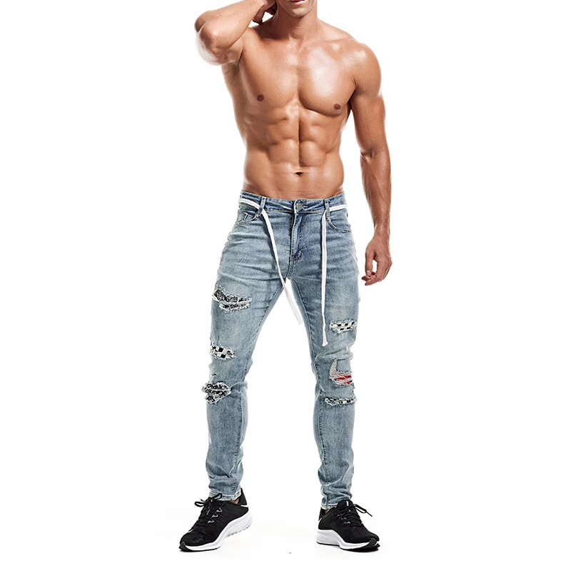 Jeans Men Vintage Clothing Hiphop Streetwear Denim Distressed Pants high quality black ripped slim-fit plus size jeans for men